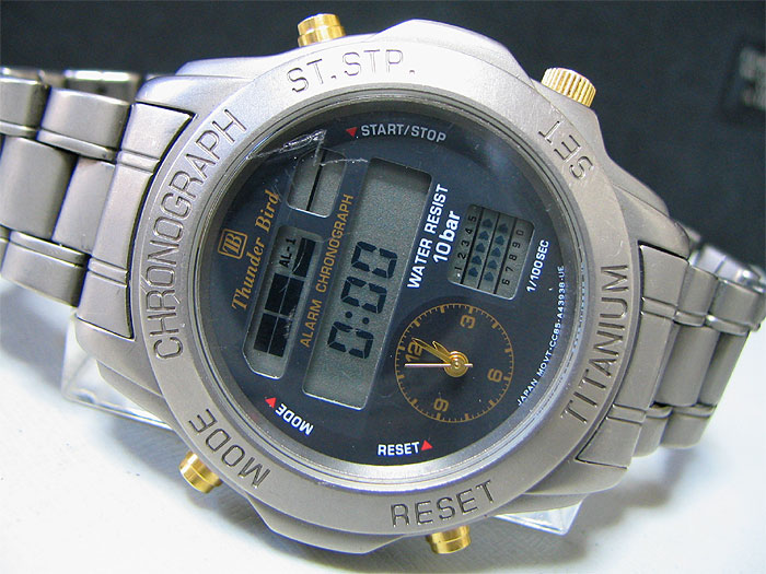 Japan 1999 CITIZEN Quartz Digital Chronograph [Thunder Bird] Titanium 